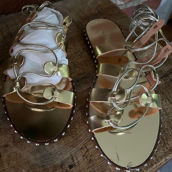 J.Crew gladiator sandals, gold, new made in Italy size 8 1/2 - Picture 3 of 7